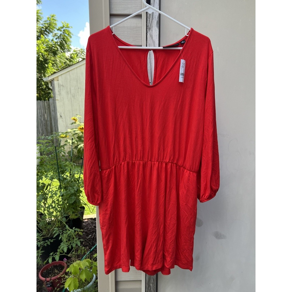 New York Company NY&C Romper Red Rayon Long Sleeve XL NWT